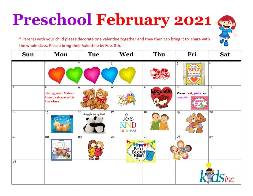 Click here for February Preschool Calendar Kids Inc Kids Inc